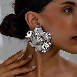✨Statement Silver Foil  Floral Earrings - Women Jewelry